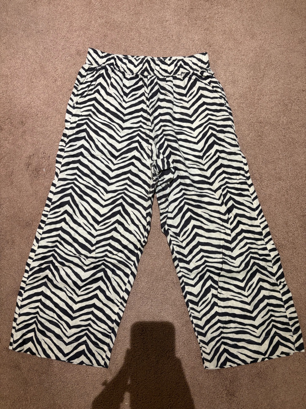 Tahari Black & White Zebra 100% linen Pants size medium